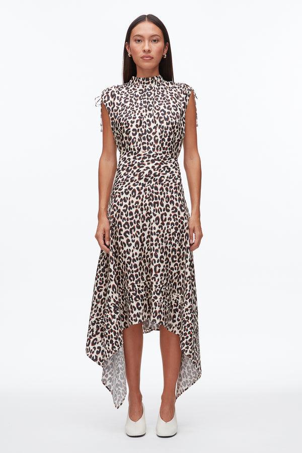 Phillip Lim Leopard Ruched Handkerchief Dress CHALK MULTI