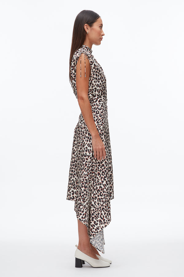 Phillip Lim Leopard Ruched Handkerchief Dress CHALK MULTI