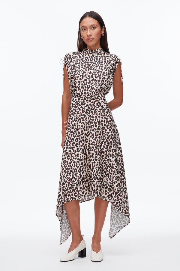 phillip lim Leopard Ruched Handkerchief Dress CHALK MULTI