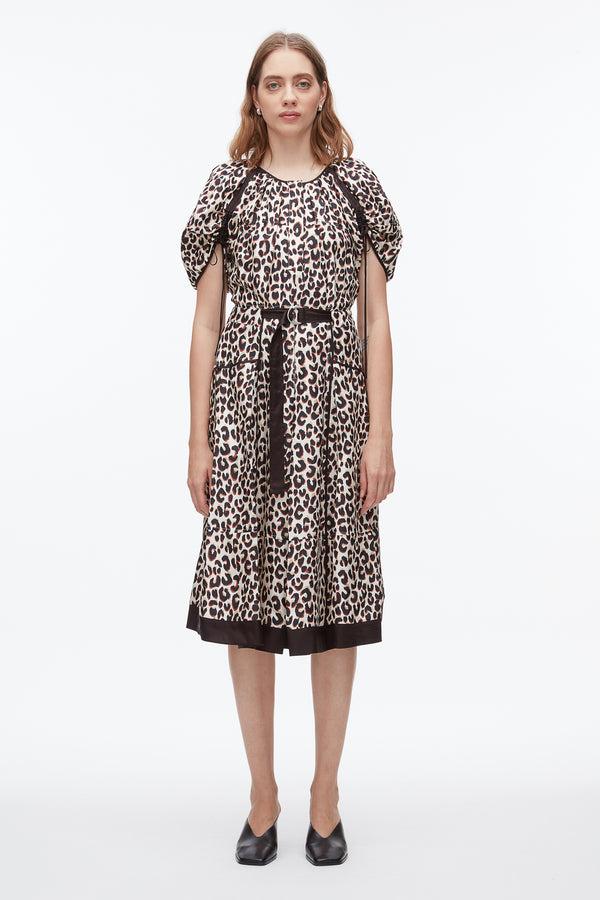 Phillip Lim Leopard Ruched Sleeve Midi Dress CHALK MULTI