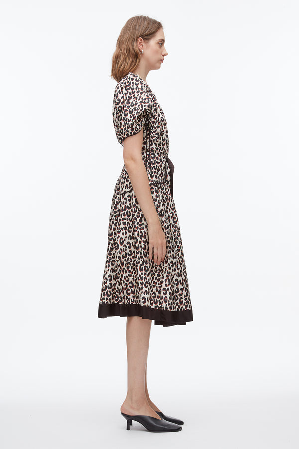 Phillip Lim Leopard Ruched Sleeve Midi Dress CHALK MULTI