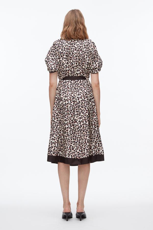 Phillip Lim Leopard Ruched Sleeve Midi Dress CHALK MULTI