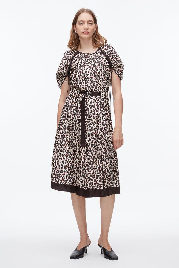 phillip lim Leopard Ruched Sleeve Midi Dress CHALK MULTI
