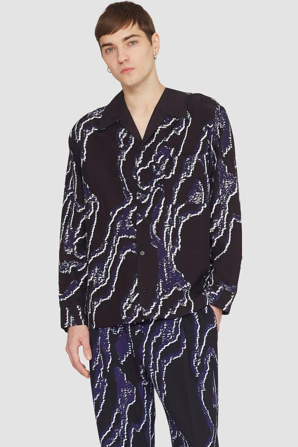 Phillip Lim Long Sleeve Printed Convertible Collar Shirt MIDNIGHT-WHITE