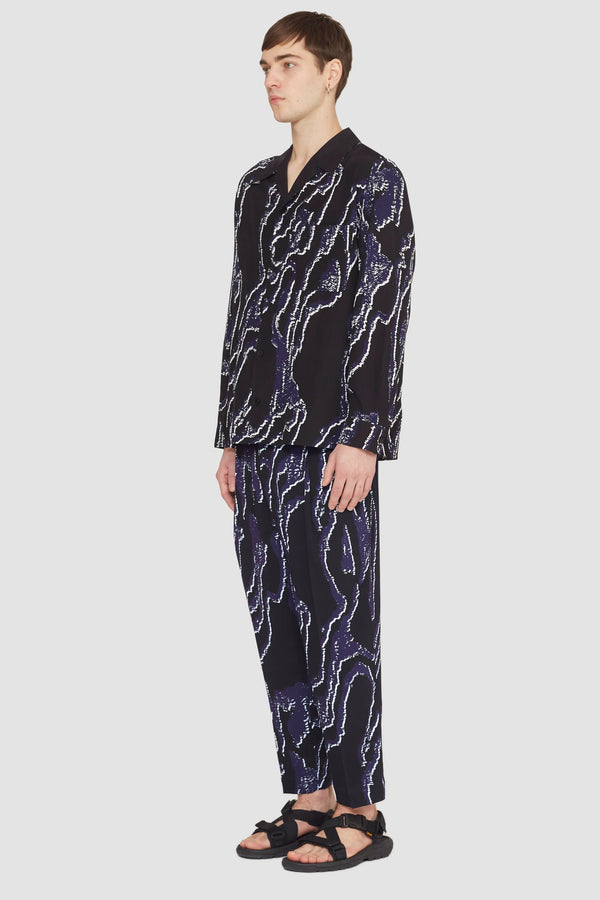 Phillip Lim Long Sleeve Printed Convertible Collar Shirt MIDNIGHT-WHITE