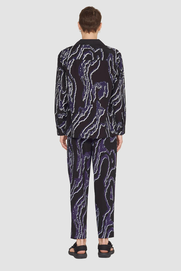 Phillip Lim Long Sleeve Printed Convertible Collar Shirt MIDNIGHT-WHITE