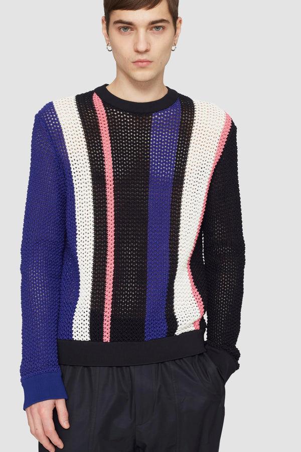 Phillip Lim Long Sleeve Stripe Pointelle Pullover BLK MULTI