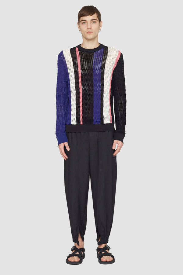Phillip Lim Long Sleeve Stripe Pointelle Pullover BLK MULTI