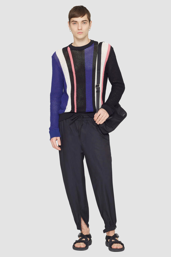phillip lim Long Sleeve Stripe Pointelle Pullover BLK MULTI