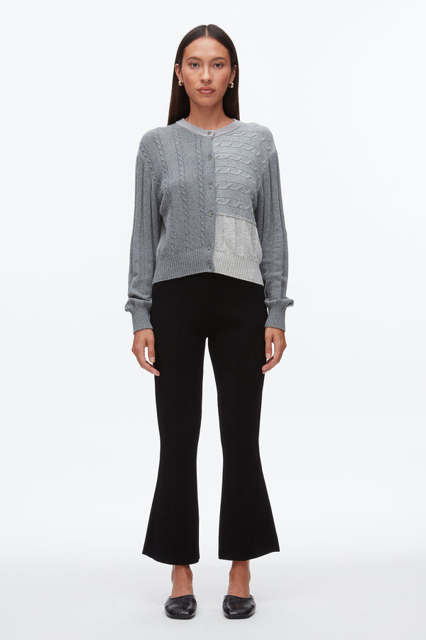 Phillip Lim Mix Cable Crew Neck Cardigan DARK GREY MELANGE MULTI