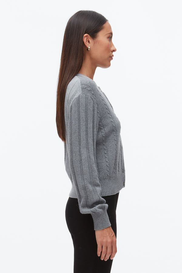 Phillip Lim Mix Cable Crew Neck Cardigan DARK GREY MELANGE MULTI