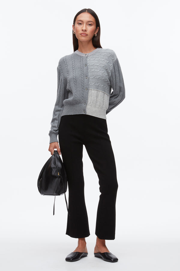 phillip lim Mix Cable Crew Neck Cardigan DARK GREY MELANGE MULTI