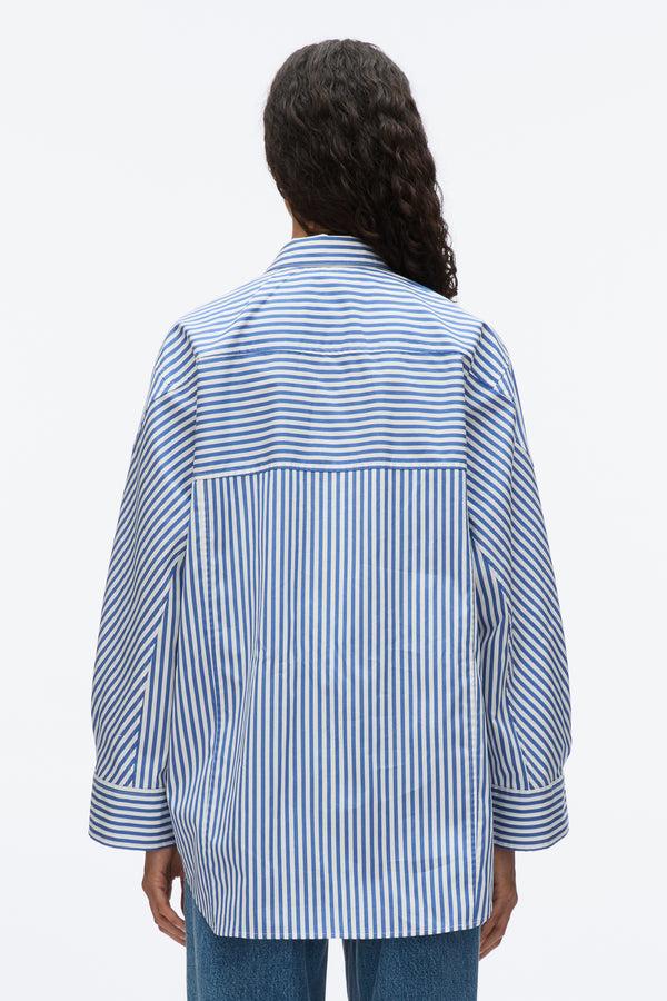 Phillip Lim Oversized Stripe Shirt With Cascade Sleeves BLUE MULTI