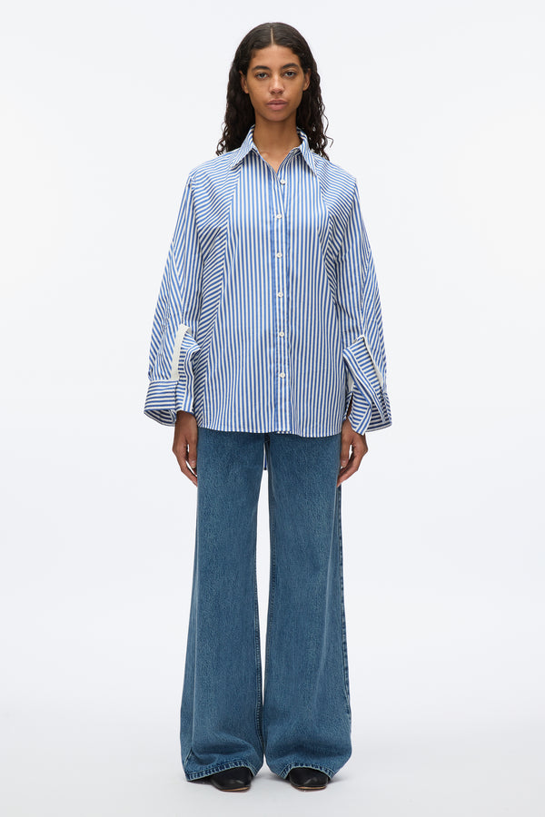 phillip lim Oversized Stripe Shirt with Cascade Sleeves BLUE MULTI