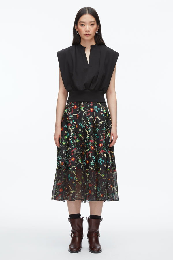 Phillip Lim Bliss Floral Pleated Skirt BLACK MULTI