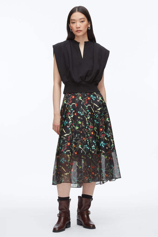 phillip lim Bliss Floral Pleated Skirt BLACK MULTI