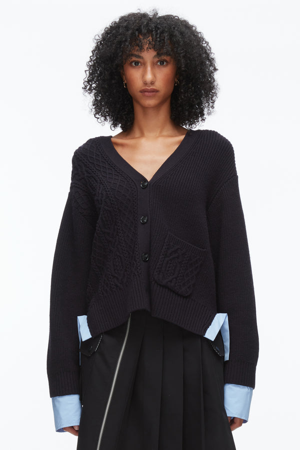 Phillip Lim Cable Mix Boyfriend Cardigan MIDNIGHT