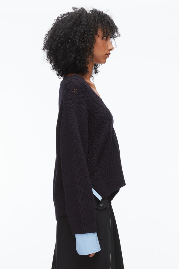 Phillip Lim Cable Mix Boyfriend Cardigan MIDNIGHT