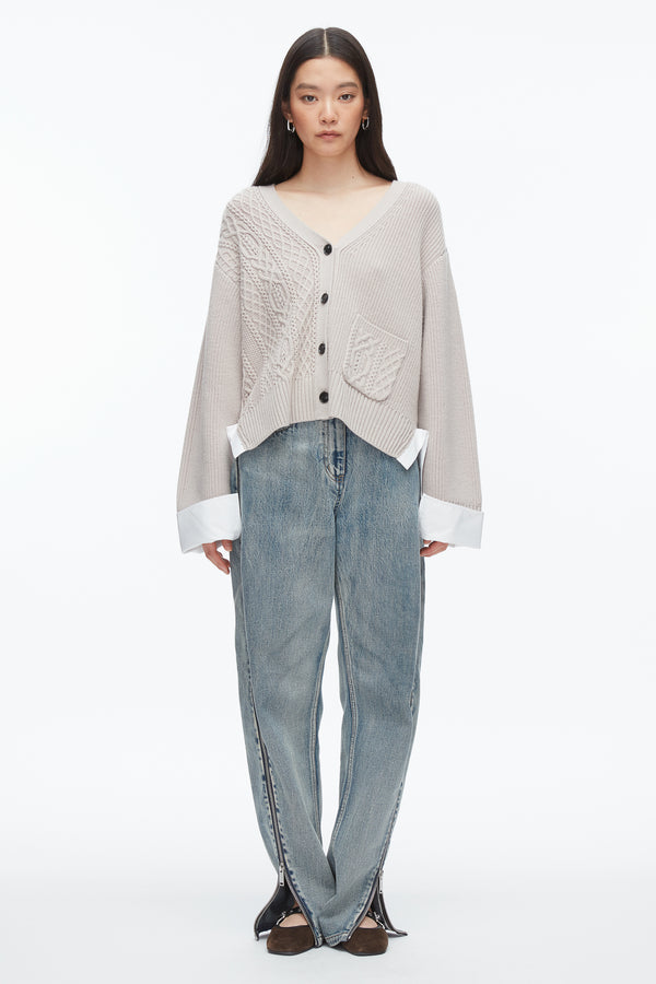 Phillip Lim Cable Mix Boyfriend Cardigan OYSTER