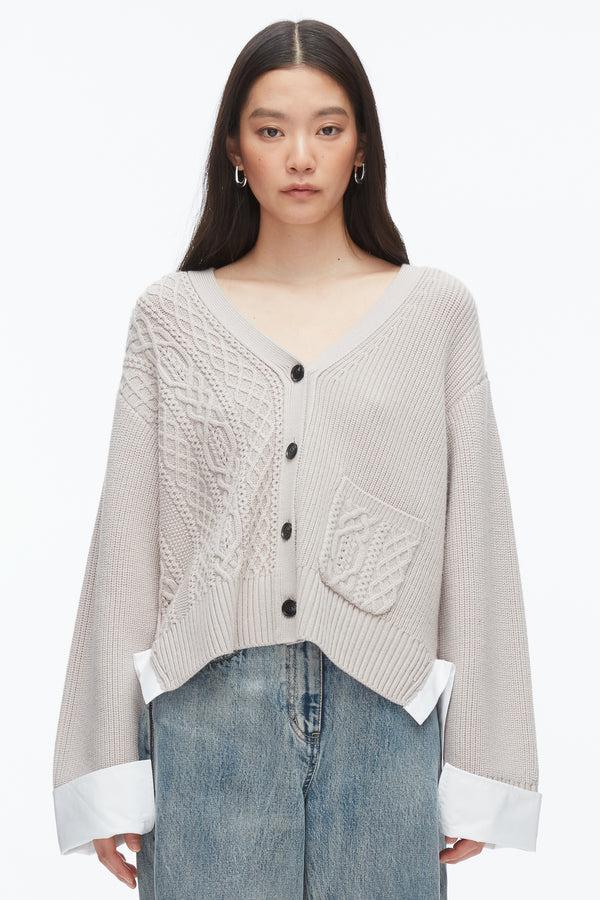 Phillip Lim Cable Mix Boyfriend Cardigan OYSTER