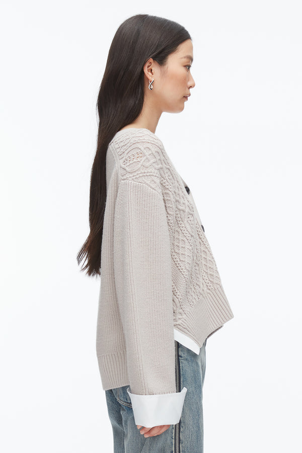 Phillip Lim Cable Mix Boyfriend Cardigan OYSTER