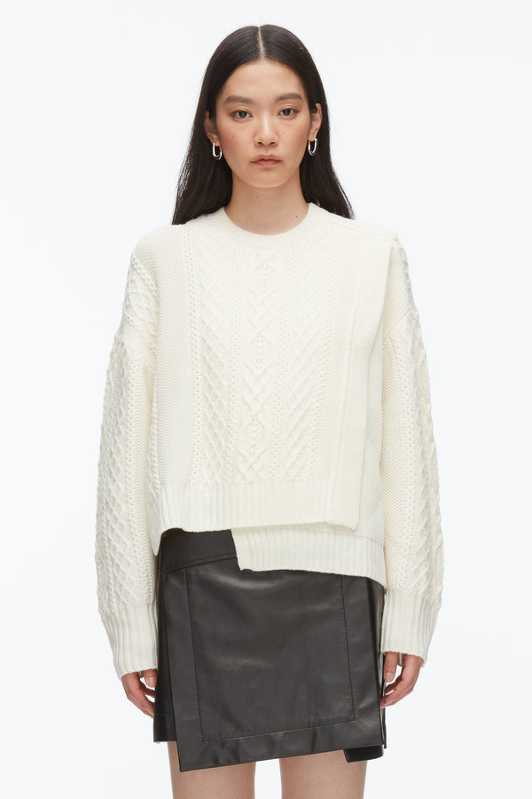 Phillip Lim Cable Mix Double Layer Crewneck IVORY