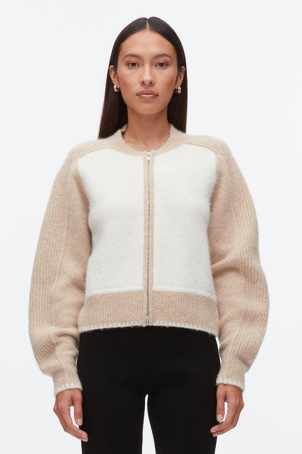Phillip Lim Colorblock Zip Cardigan IVORY-BEIGE