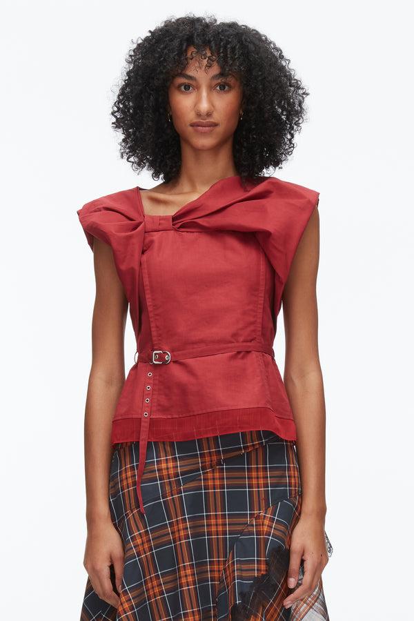 Phillip Lim Draped Bow Belted Shell Top CRIMSON