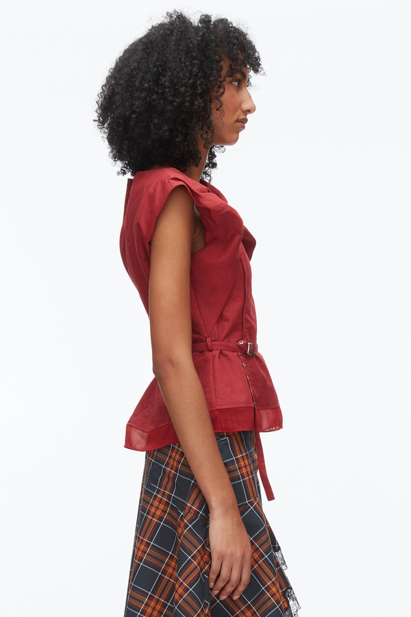 Phillip Lim Draped Bow Belted Shell Top CRIMSON