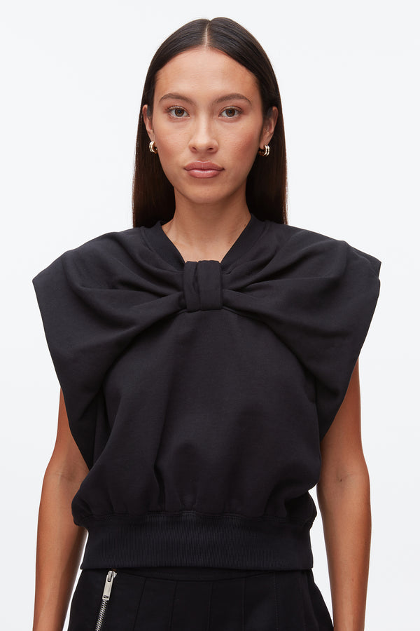 Phillip Lim Draped Bow French Terry Top BLACK