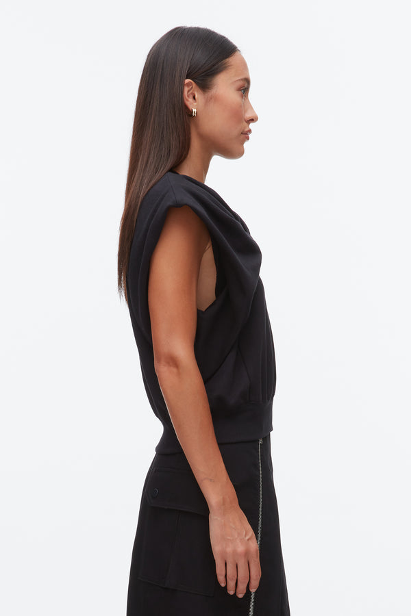 Phillip Lim Draped Bow French Terry Top BLACK