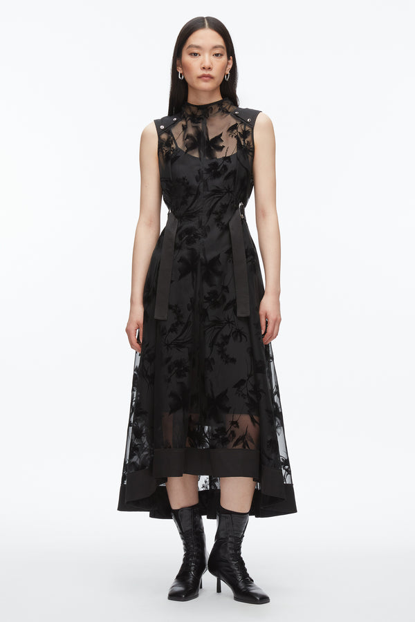 phillip lim Flocked Organza Midi Dress BLACK