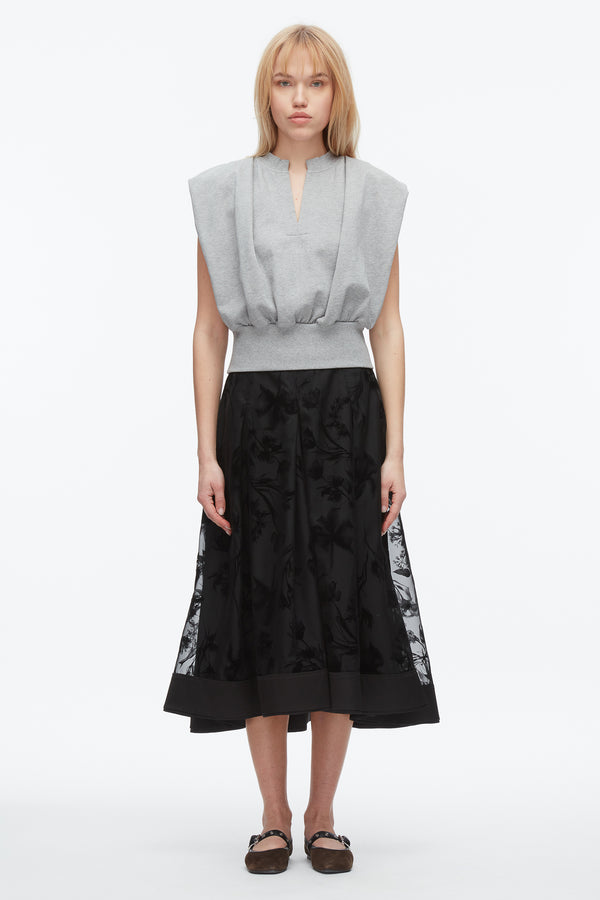 Phillip Lim Flocked Organza Midi Skirt BLACK