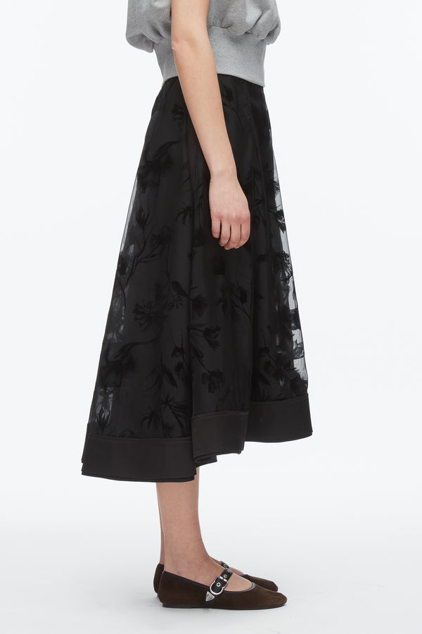 Phillip Lim Flocked Organza Midi Skirt BLACK