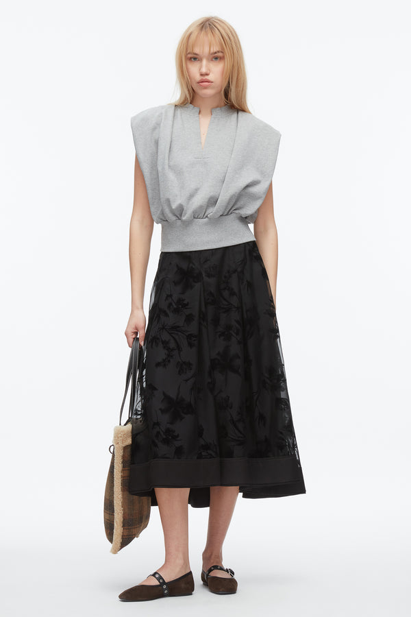 phillip lim Flocked Organza Midi Skirt BLACK