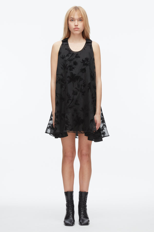 Phillip Lim Flocked Organza Trapeze Dress BLACK
