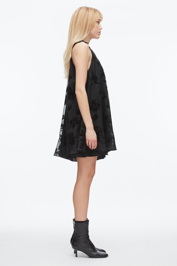 Phillip Lim Flocked Organza Trapeze Dress BLACK