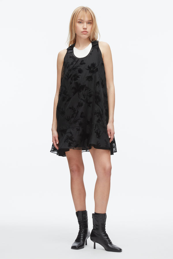 phillip lim Flocked Organza Trapeze Dress BLACK