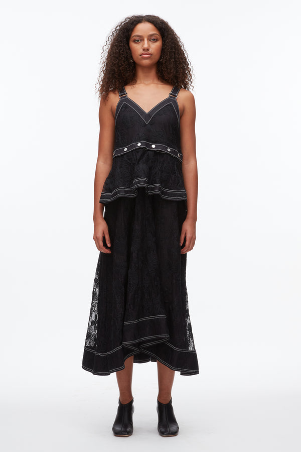 Phillip Lim Floral Lace Midi Dress BLACK