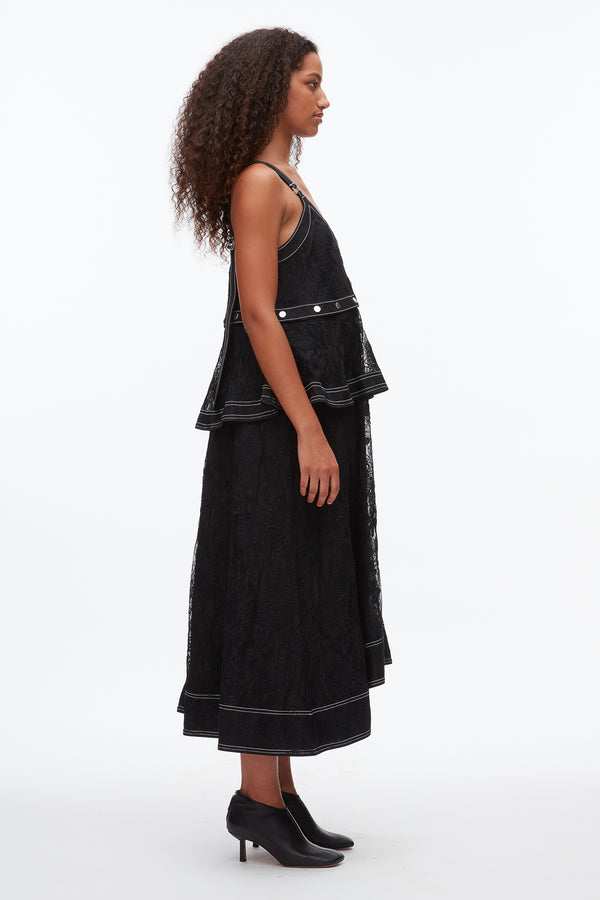 Phillip Lim Floral Lace Midi Dress BLACK