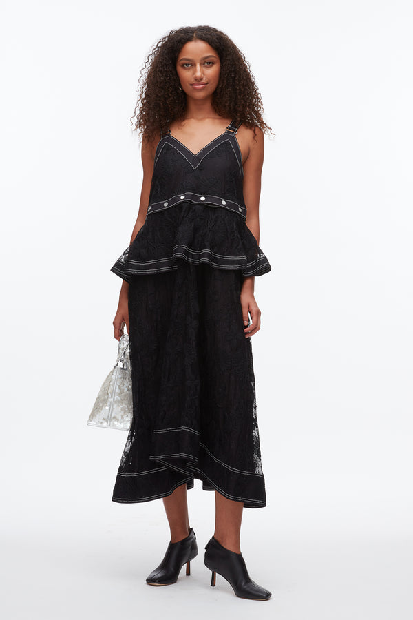 phillip lim Floral Lace Midi Dress BLACK