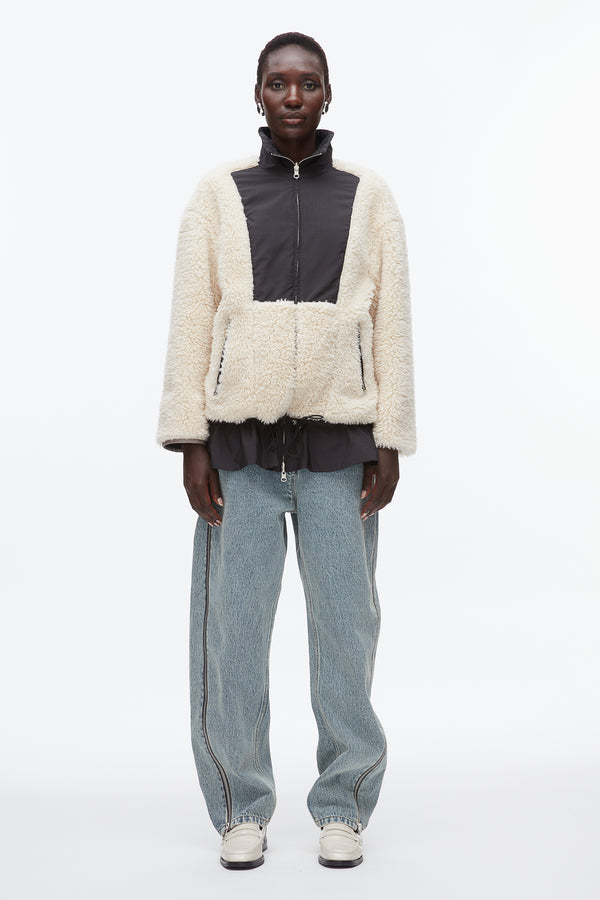Phillip Lim Flounce Hem Sherpa Jacket NATURAL-BLK