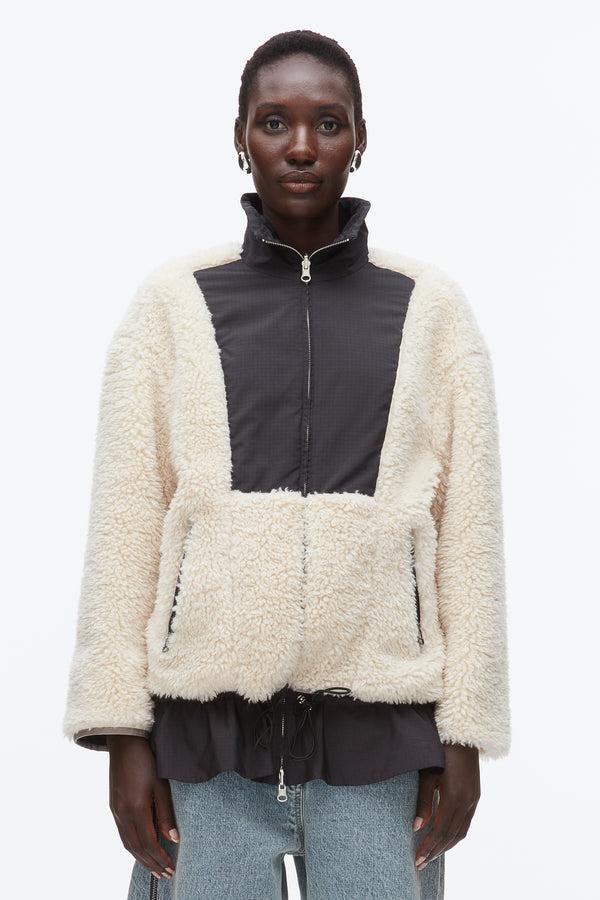 Phillip Lim Flounce Hem Sherpa Jacket NATURAL-BLK