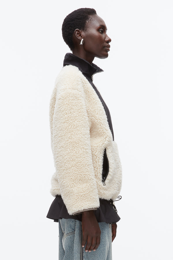 Phillip Lim Flounce Hem Sherpa Jacket NATURAL-BLK