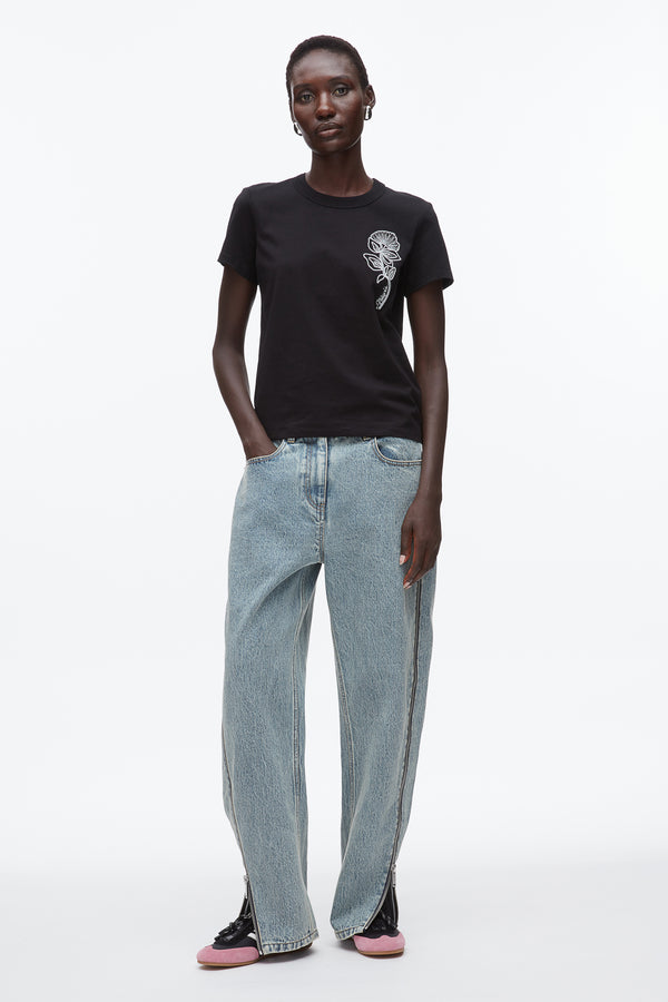 phillip lim Flower Embroidery Merch Tee BLACK