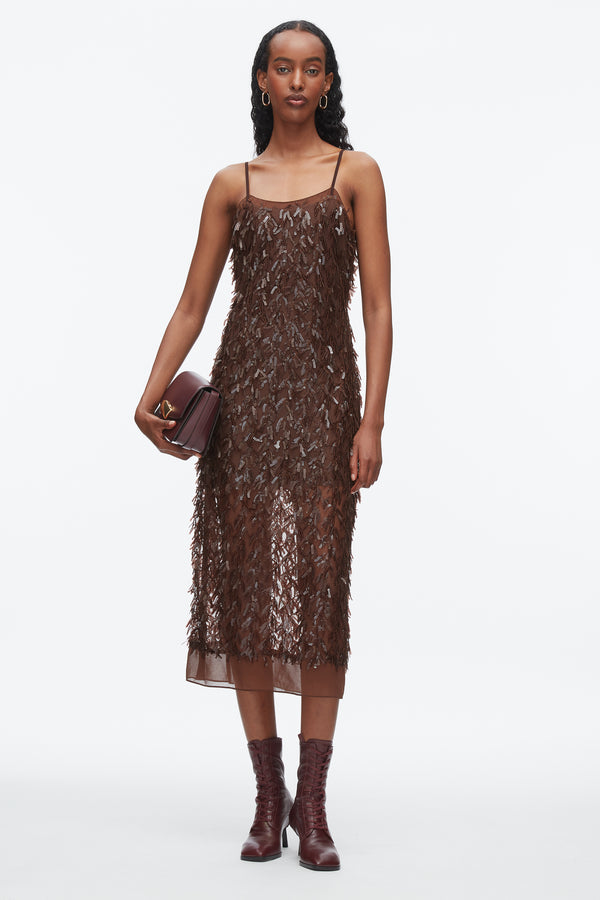 phillip lim Fringe Sequins Slip Dress CHOCOLATE