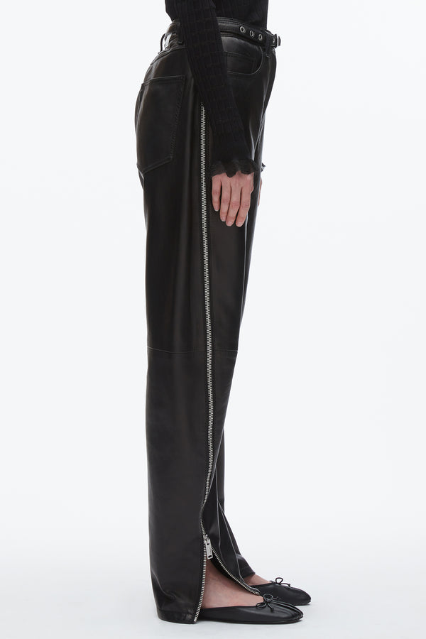 Phillip Lim Leather Barrel Jean With Zippers BLACK