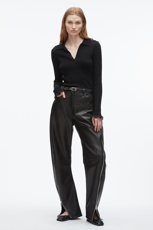 phillip lim Leather Barrel Jean with Zippers BLACK