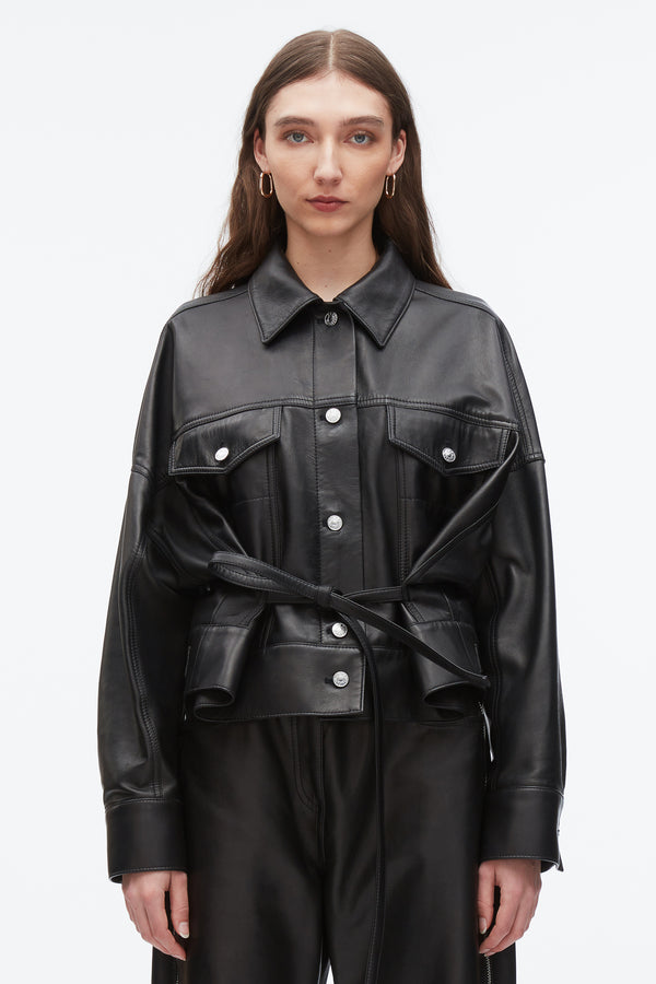 Phillip Lim Leather Boxy Jacket BLACK