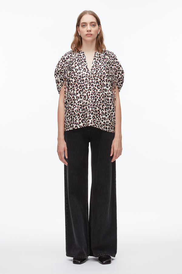 Phillip Lim Leopard Ruched Sleeve Top CHALK MULTI
